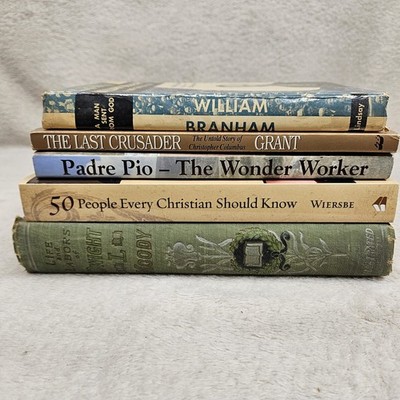 Book Lot Of 5 Religious Christian People  Padre Pio Dwight Moody Last Crusader