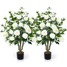 Artificial Camellia Tree 2 Pack 42" Faux Camellia Plant in Pot with 32 Bloomi...