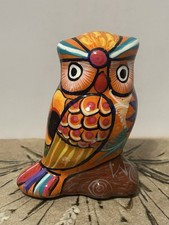Vintage Mexican Pottery Hand Painted Talavera Owl Collector Figurine 3.5  Decor