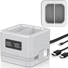 2026 Upgraded 2-Slot Ring Battery Charging Hub, LED Digital Display, Type-C Fast