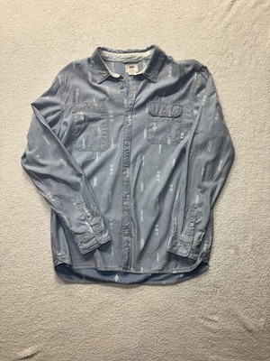 Vans Palmhill Denim Long Sleeved Shirt W/ White Embroidered Pattern Men s Large