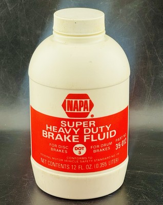 Vintage NAPA Super Heavy Duty Brake Fluid DOT 3 Part No. 35-012 Bottle 90% FULL