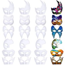 Leyndo 24 Pcs Paper Mache Masks Half Face White Masquerade Mask DIY Blank Mardi