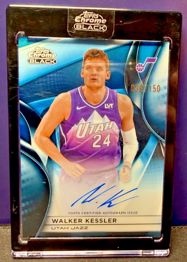 (#36/150) 2025-26 Topps Chrome Black Walker Kessler Blue Auto /150 Jazz Lakers