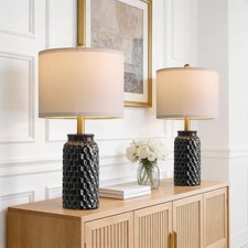 20.5" Black Modern Ceramic Bedside Lamp Set of 2 for Bedroom Decor Farmhouse ...
