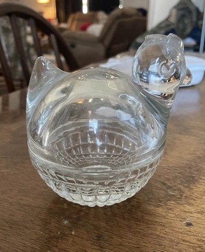 Vintage Anchor Hocking Hen On Nest Lidded Clear Glass Trinket Dish 4”X4”
