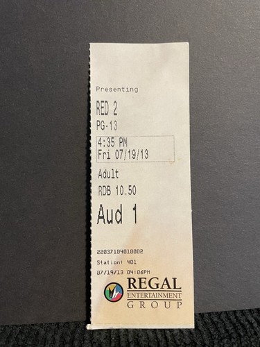 Vintage Movie Ticket Stubs RED 2 Movie Tickets Film Memorabilia