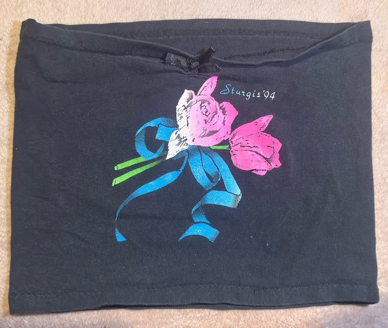 Vintage Sturgis 1994 Black Motorcycle Rally Bandana/Headwrap w/ Rose Graphic