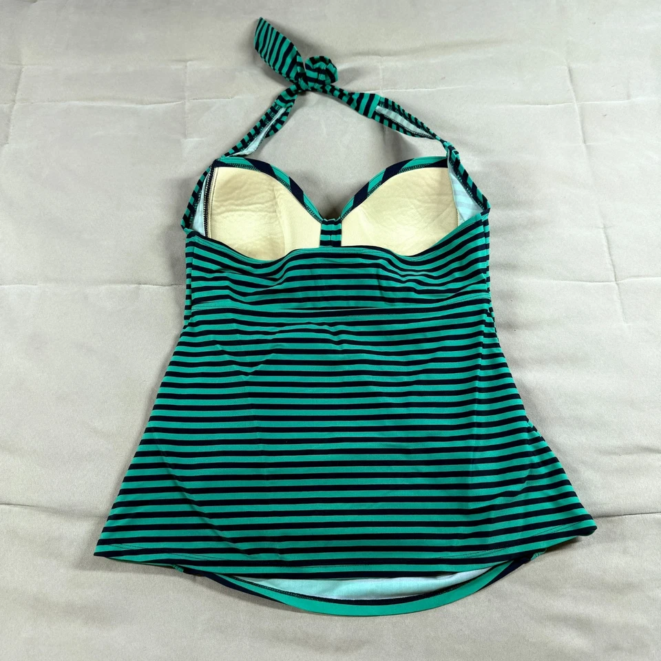 Camiseta Tankini Merona Negra Verde Para Mujer M A Rayas Acolchada Halter Elastizada Playa Natación Foto 4 de 4