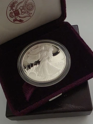 1992 S Proof $1 American Silver Eagle Dollar W/OGP & COA