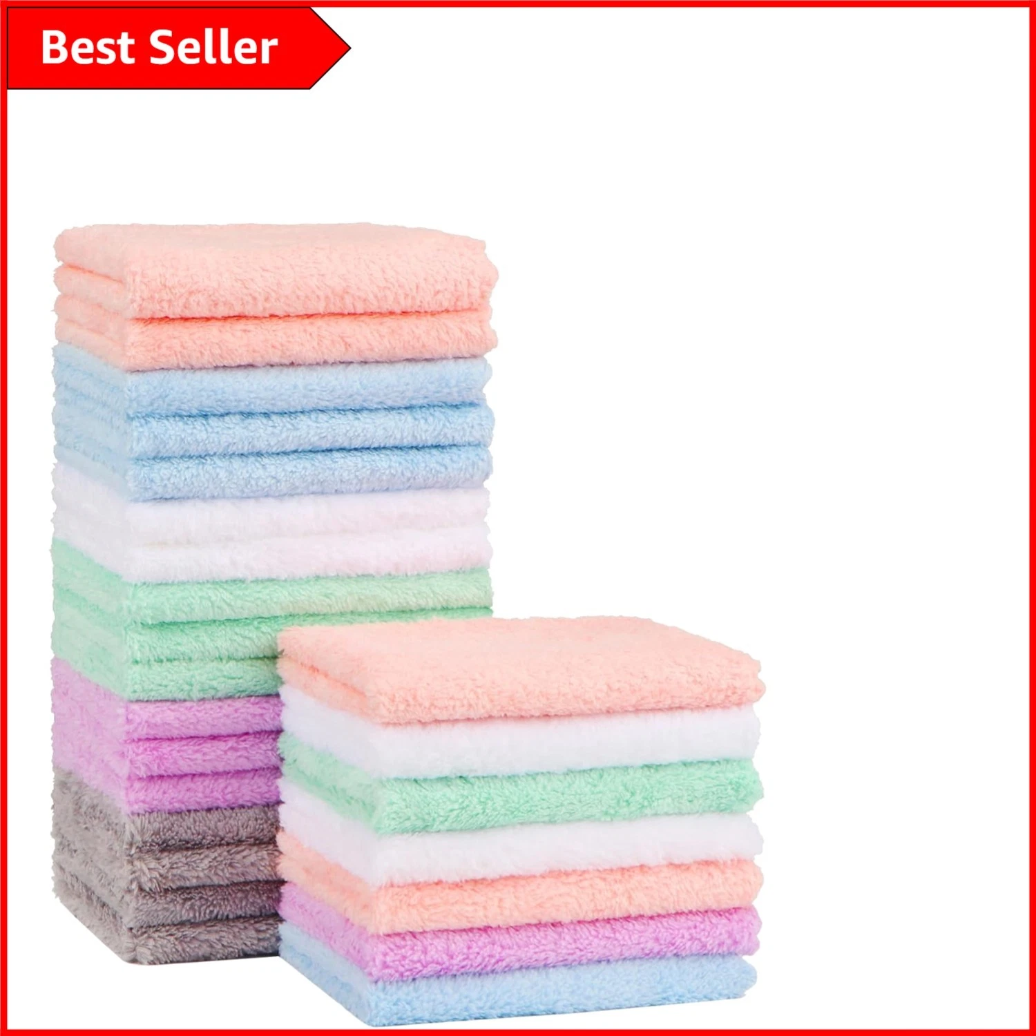 Versatile 24-Pack Baby Washcloths 7''x9'', Machine Washable Coral Fleece Towels