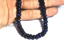 Dark Blue Sapphire Beaded Necklace, 8mm Round Faceted Beads, Sapphire Beads