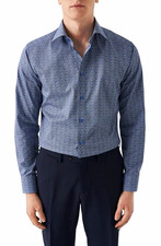 Eton Men's 17.5 Blue Paisley Slim Dress Shirt Long Sleeve Button-Front