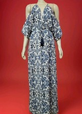 Sage Molly & Zoey Boho Casua Maxi Women's Dress Blue Floral Print Size S ~NWT #C