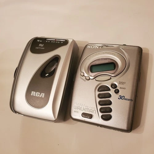 LOT 2 Two Vintage Sony Walkman  WM-FX275 RCA Tape Player Parts Repair Powers on