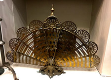Antique Folding Peacock Fire Screen