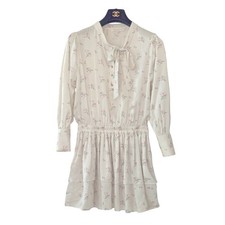 LoveShackFancy Popover Mini Dress Size S 100% Silk Floral Tie Neck Cottage Core