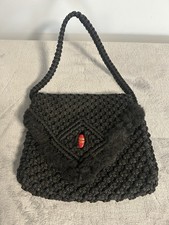 Knit Purse Black Tote Crotchet Granny Core Cottagecore Boho Grandmacore