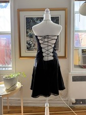 Little Black Corset Dress Vintage 90s, Open Back, Fit Flare Size XS/S