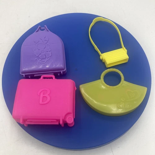 Vtg Barbie Sized Suitcase Handbag Lot Purse Bag Pink Purple Green Yellow