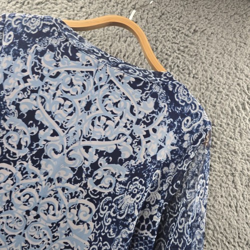 Liz Jordan Womens Blouse Top Size M Blue White Paisley Mesh Knit 3/4 Sleeve - Picture 10 of 14