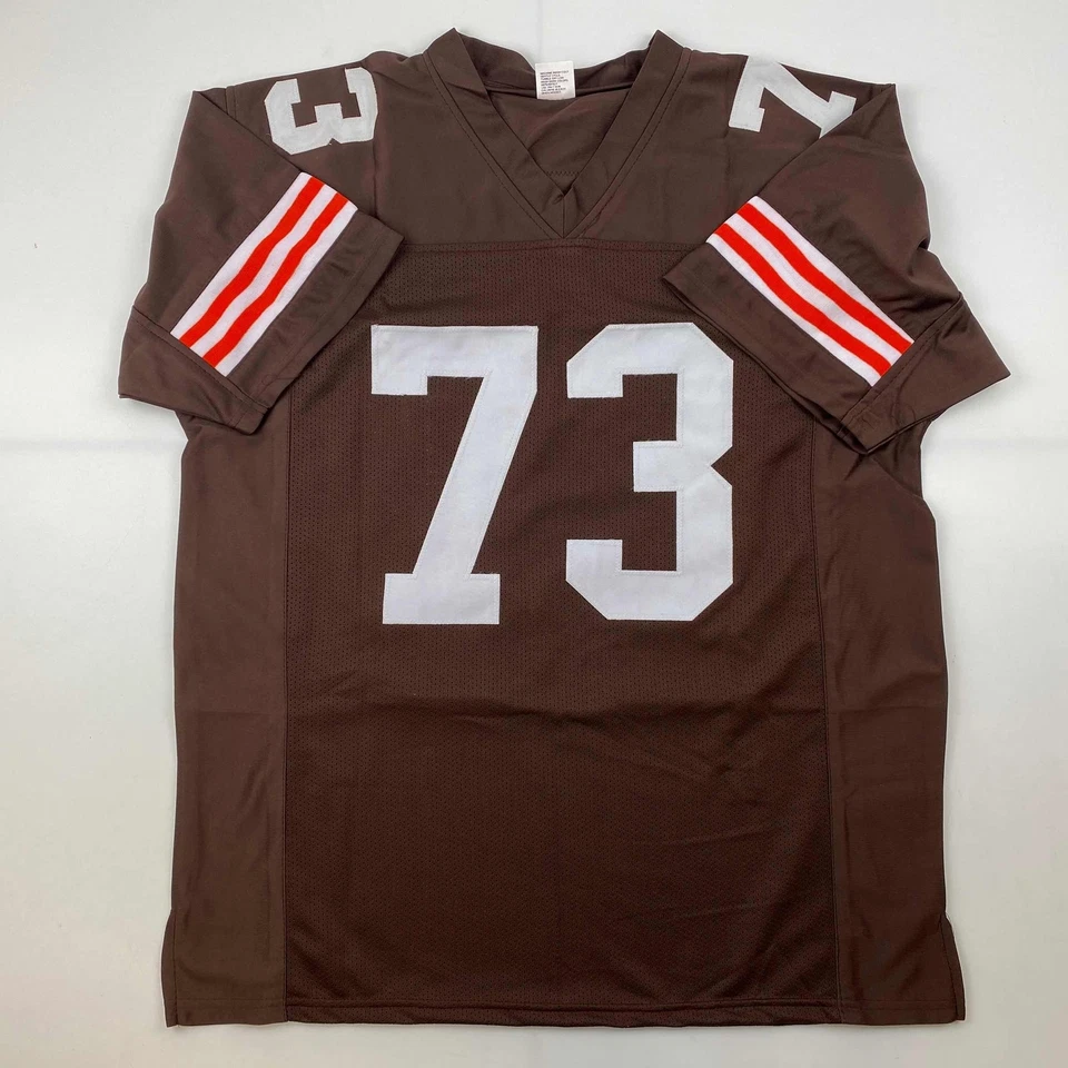 Camiseta deportiva facsímil autografiada Joe Thomas Cleveland marrón reimpresión talla XL para hombre Foto 3 de 4