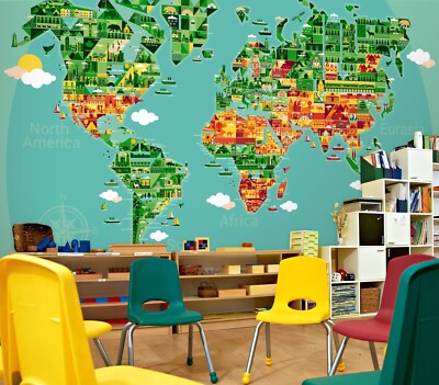 3D Creative World Map ZHUA11004 Wallpaper Wall Murals Removable Self-adhesive