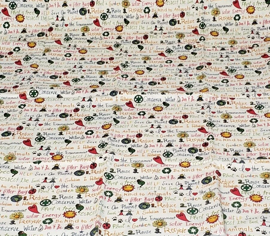 Tela Textil Marcus Brothers 27" Día de la Tierra Reciclar Sé Amable con los Animales Respeto Foto 4 de 4