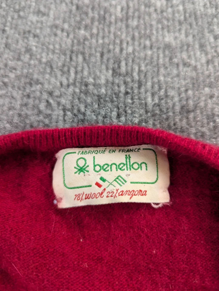 Suéter Benetton Rojo Mujer Pequeño Pullover Mezcla Lana y Angora Hecho en Francia Foto 2 de 4
