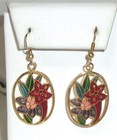 Vintage Cloisonne Flower Earrings-Dangle Purple Blue Rose Green Colors