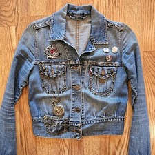 Alice In Wonderland Denim Jean Jacket Spiked Jacket Upcycled