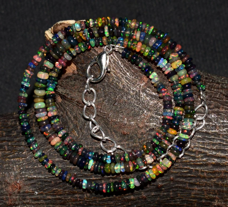 Collar de cuentas de piedras preciosas de ópalo negro etíope natural de 16" F0779 Foto 2 de 4