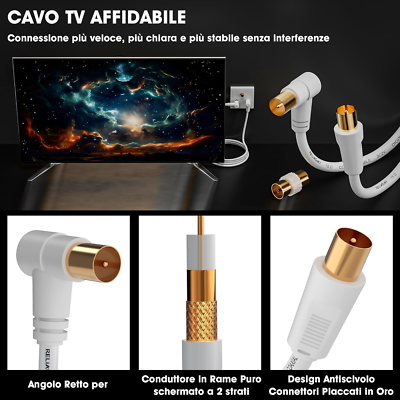 Cavo Coassiale Antenna TV 2m - Angolo Retto, Connettori Oro, Per Segnale Digitale - Foto 12