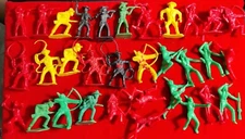 Lot 32 Vintage Tim Mee 1970s Cowboys Indians Native American Plastic Figures