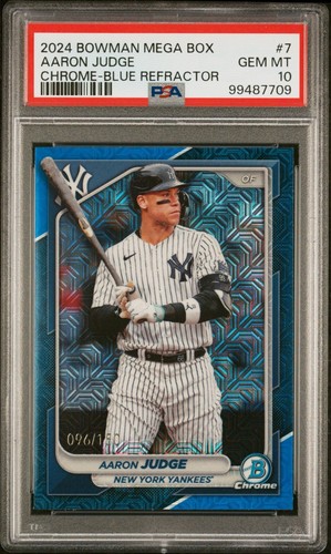 2024 BOWMAN MEGA BOX CHROME 7 AARON JUDGE BLUE REFRACTOR /150 PSA 10