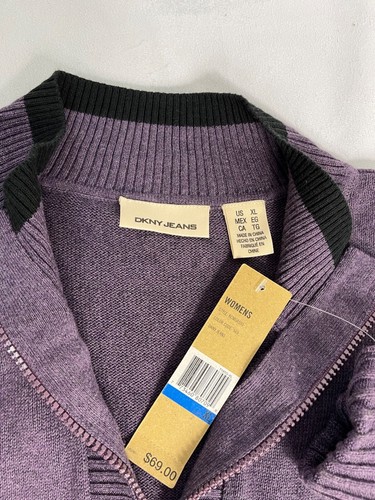 NWT Purple DKNY Jeans Women's Quarter-Zip Pullover Sweater XL - 第 3/3 張圖片