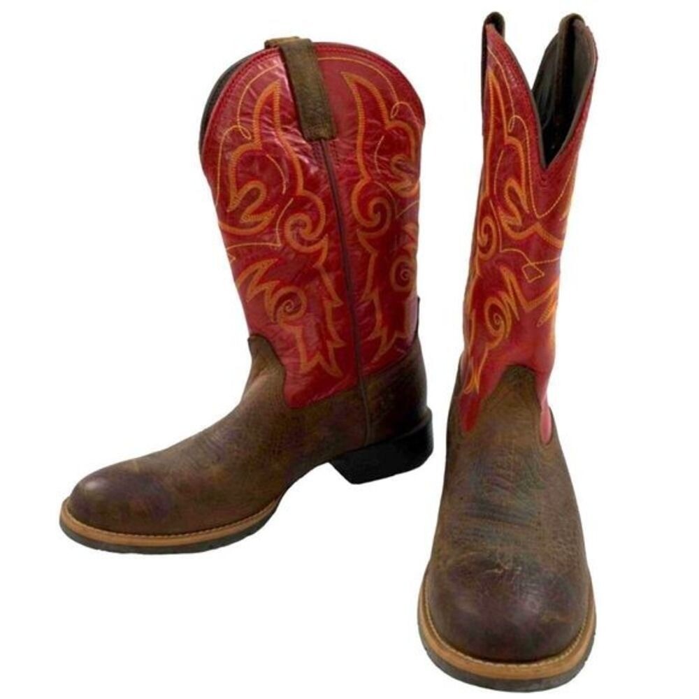 Ariat Red and Brown Leather Hybrid Roper Cowboy Boots — SZ 8.5 Style 10014160