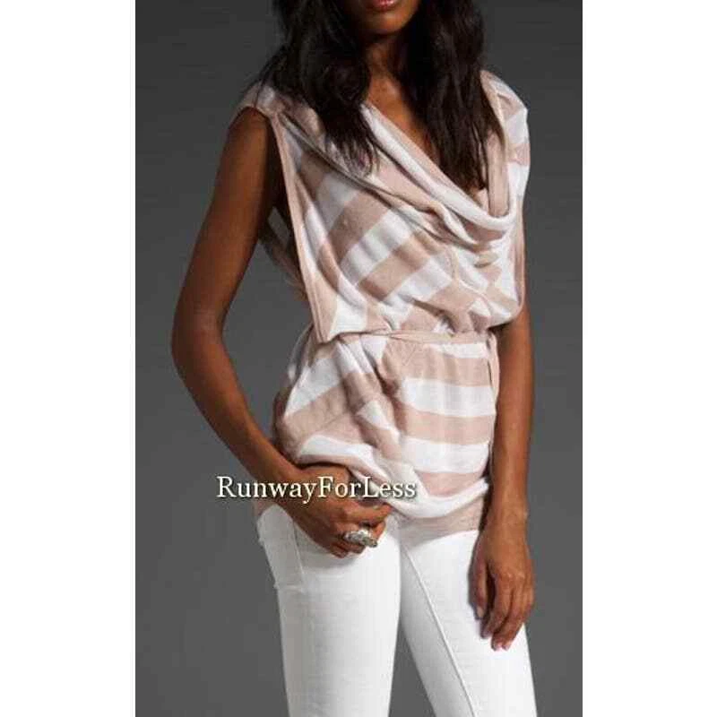 Top túnica L.A.M.B LAMB S pequeño pequeño a rayas convertible rosa humo blanco tejido Foto 4 de 4