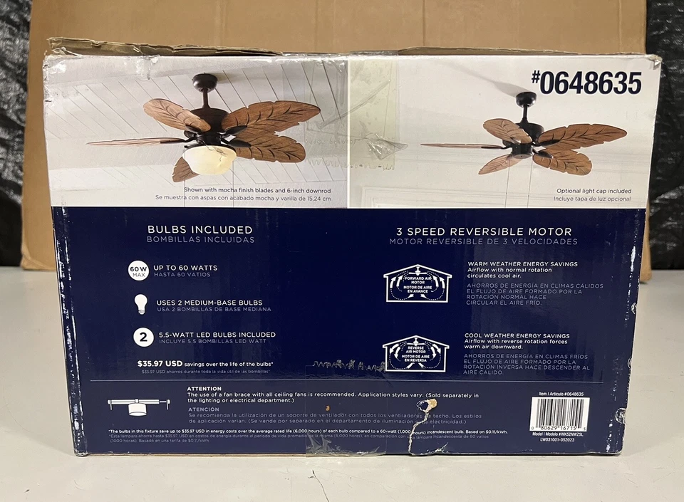 Harbor Breeze Wave port 52in Aged Bronze With Brown Blades LED Ceiling Fan - Image 3 of 4