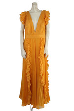 Mac Duggal Marigold Pleated Ruffle Cap Sleeve V Neck Gown Formal Gala Size 18