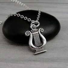 Silver Musical Lyre Necklace - Ancient Greek Harp Charm - Greek Sorority Charm