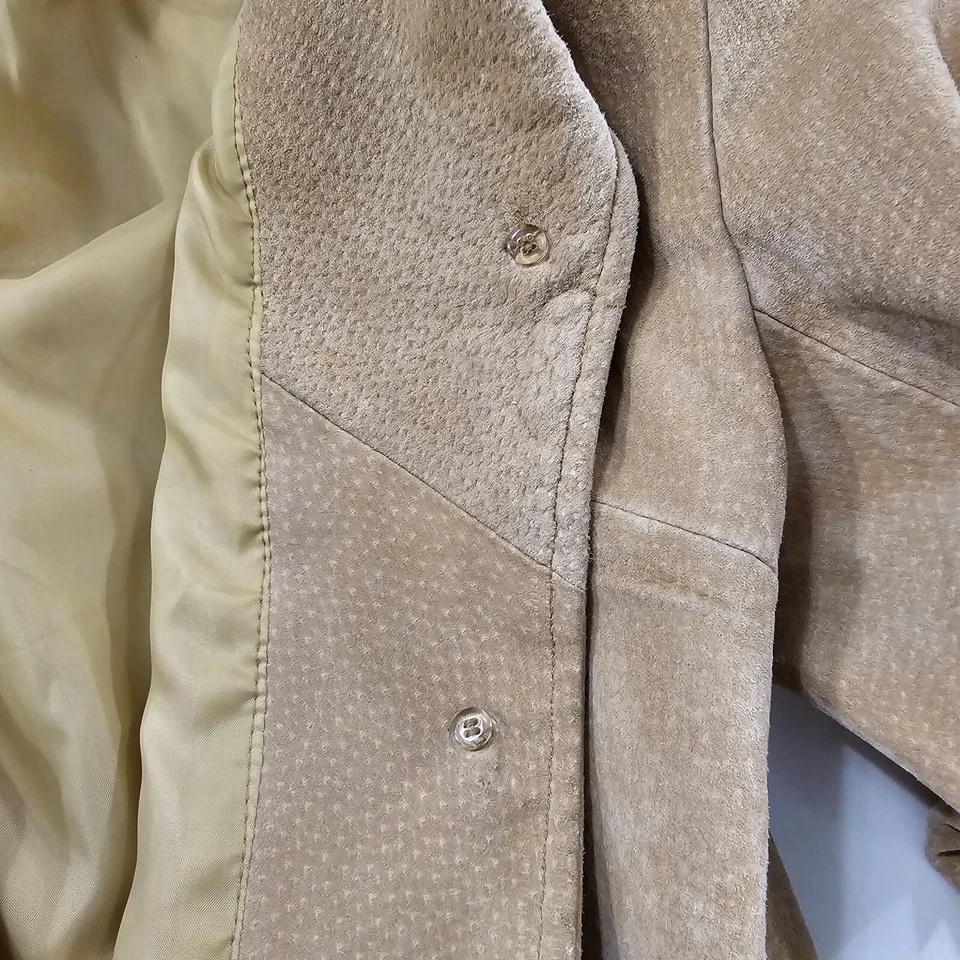 Abrigo chaqueta de cuero gamuza beige vintage para mujer grande clásico atemporal tranquilo lujo Foto 4 de 4