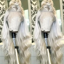 White Hair Glueless Lace Front Wigs Long Loose Wave Pre Plucked Hairline Party