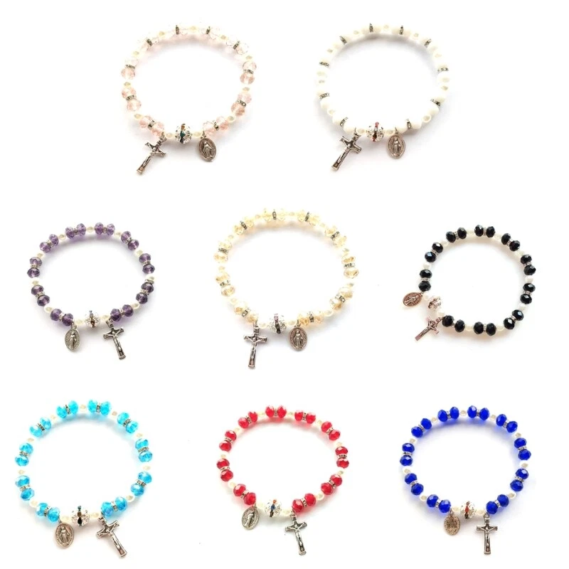 Rosary Bracelet Elastic Bead Jewelry Men Hand Decoration Supplies