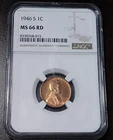 1946 S Lincoln Unc Wheat Cent One Penny Graded NGC MS66 RD San Francisco Mint