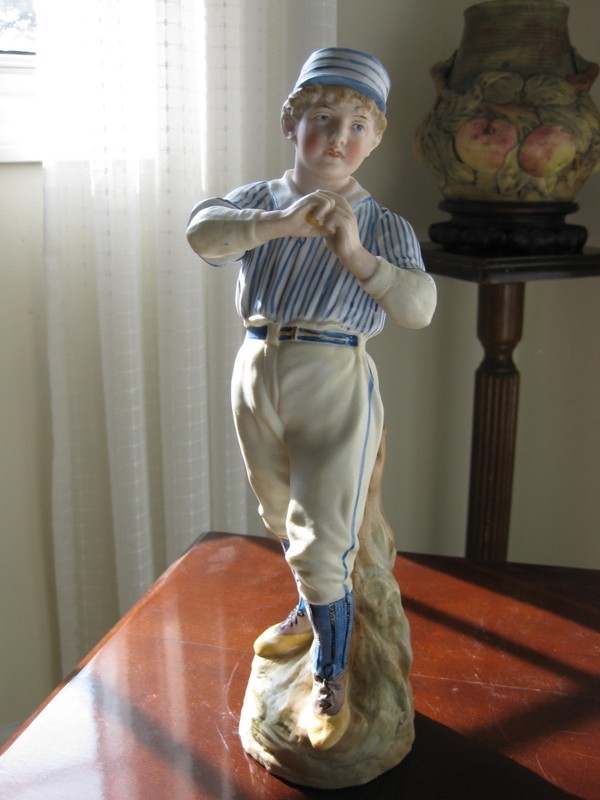 HEUBACH GERMAN BISQUE PORCELAIN BASEBALL FIGURINE c.1880s EXCELLENT CONDITION