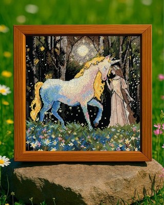 RIOLIS Counted Cross Stitch Kit 2307 Unicorn Tale - Fantasy Themed Night Forest
