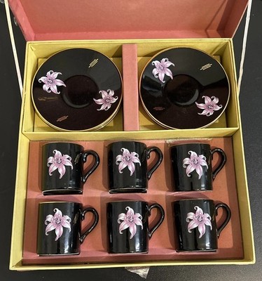 Palissy 'Orchidee' Vintage Expresso Tassen und Untertassen. 6 Tassen 6 Untertassen