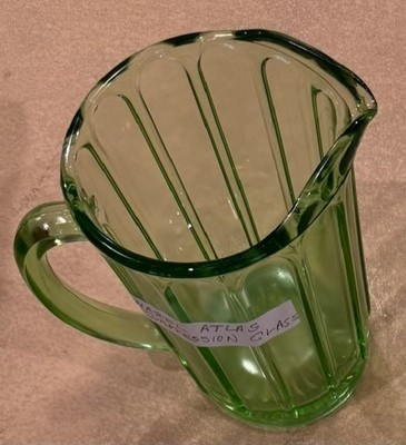 vintage green depression glass pitcher by Hazel Atlas