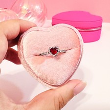 925 Sterling Silver Sparkling Red Heart Ring, Size 6, Heart Ring